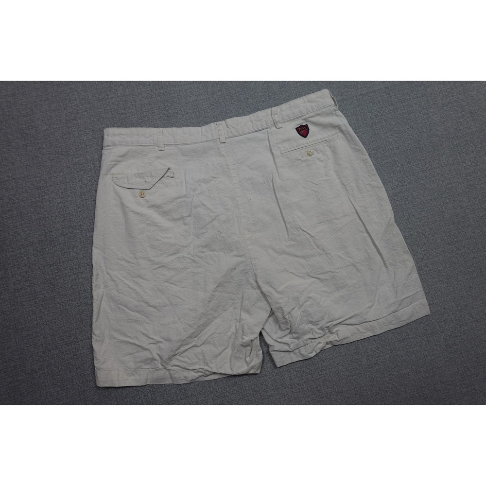 Vintage Polo Ralph Lauren Shorts Mens 40 White Seersucker Pleated Relaxed Retro